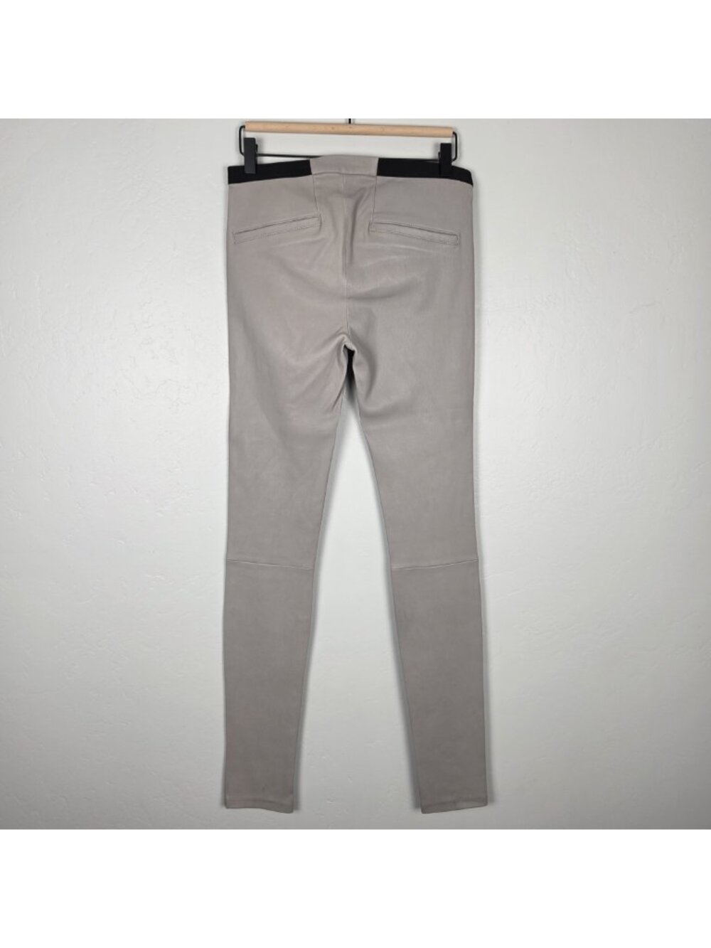 Helmut Lang Lamb Leather Pull On Pants Leggings Stretch Gray Taupe Size 6 - Picture 4 of 16